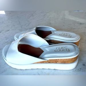 Franco Sarto White Leather Wedge Sandal, 8.5W